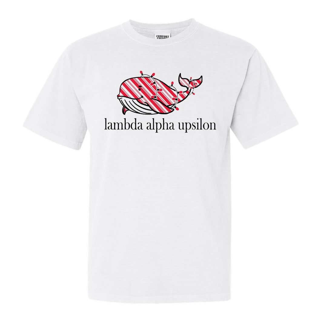 Lambda Alpha Upsilon Red Whale Comfort Colors T-Shirt - Fraternity Tee - Kite and Crest