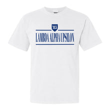 Load image into Gallery viewer, Lambda Alpha Upsilon Shield Comfort Colors T-Shirt - Fraternity Tee - Kite and Crest

