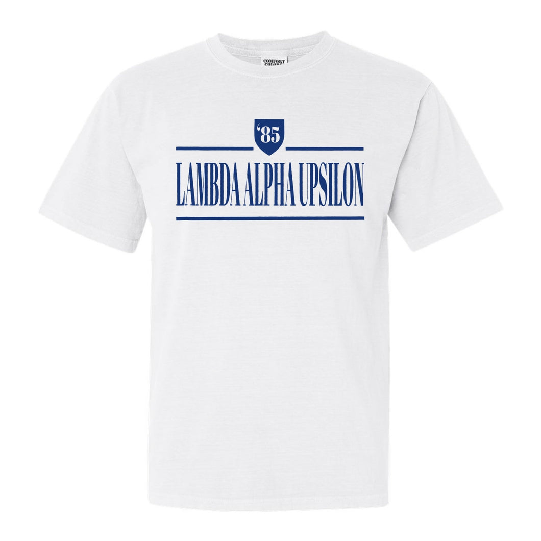 Lambda Alpha Upsilon Shield Comfort Colors T-Shirt - Fraternity Tee - Kite and Crest