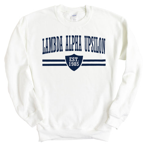 Lambda Alpha Upsilon Striped Shield Sweatshirt - Fraternity Crewneck Sweatshirt - Kite and Crest