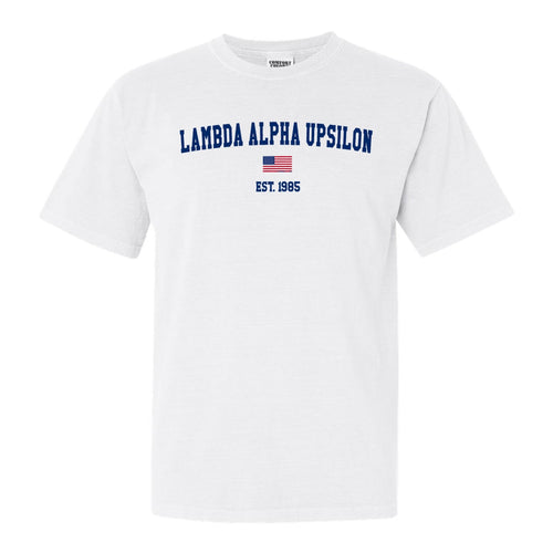 Lambda Alpha Upsilon USA Flag Comfort Colors T-Shirt - Fraternity Tee - Kite and Crest