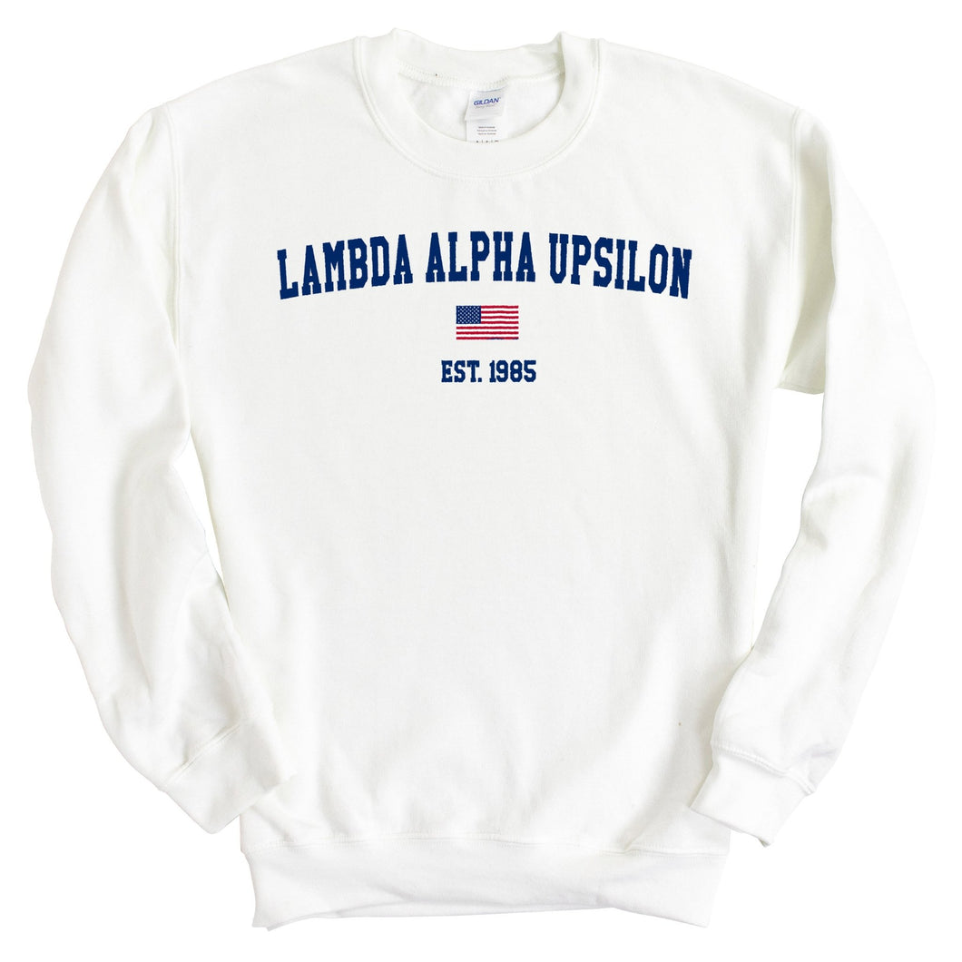 Lambda Alpha Upsilon USA Flag Sweatshirt - Fraternity Crewneck Sweatshirt - Kite and Crest