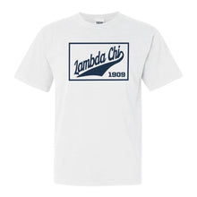 Load image into Gallery viewer, Lambda Chi Alpha Comfort Colors T-Shirt - Lambda Chi Baseball Boxed Shirt - Kite and Crest
