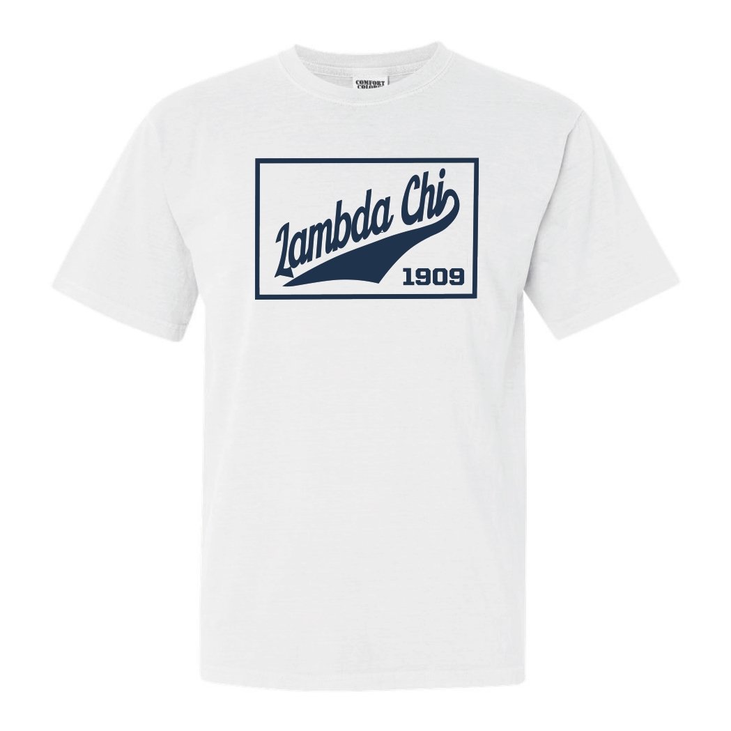 Lambda Chi Alpha Comfort Colors T-Shirt - Lambda Chi Baseball Boxed Shirt - Kite and Crest