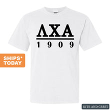 Load image into Gallery viewer, Lambda Chi Alpha Comfort Colors T-Shirt - Lambda Chi Black Letters Shirt - Kite and Crest
