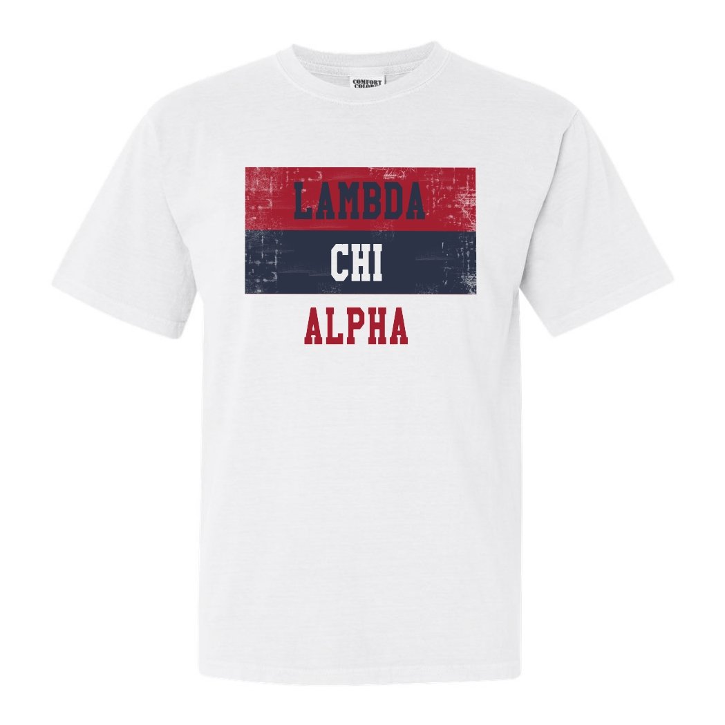 Lambda Chi Alpha Comfort Colors T-Shirt - Lambda Chi Colorful Stripe Shirt - Kite and Crest