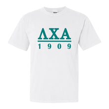 Load image into Gallery viewer, Lambda Chi Alpha Comfort Colors T-Shirt - Lambda Chi Lettered Basic Shirt - Kite and Crest
