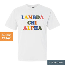 Load image into Gallery viewer, Lambda Chi Alpha Comfort Colors T-Shirt - Lambda Chi Retro Letters Shirt - Kite and Crest
