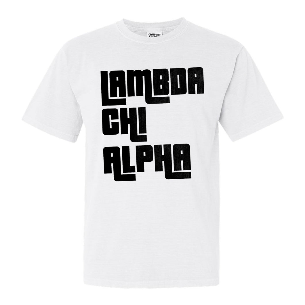 Lambda Chi Alpha Comfort Colors T-Shirt - Lambda Chi Stacked Letters Shirt - Kite and Crest