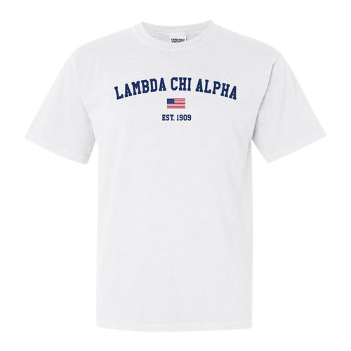 Lambda Chi Alpha Comfort Colors T-Shirt - Lambda Chi USA Flag Shirt - Kite and Crest