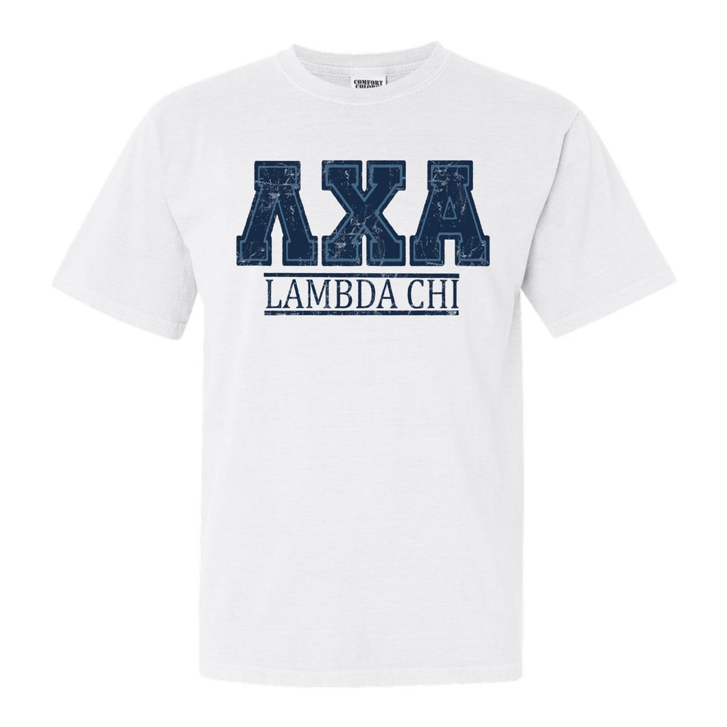 Lambda Chi Alpha Comfort Colors T-Shirt - Lambda Chi Washed Letters Shirt - Kite and Crest