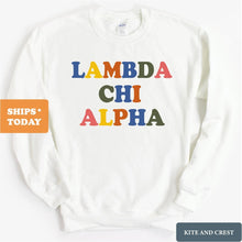 Load image into Gallery viewer, Lambda Chi Alpha Sweatshirt - Lambda Chi Retro Letters Crewneck Sweatshirt - Kite and Crest
