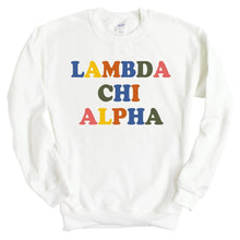 Load image into Gallery viewer, Lambda Chi Alpha Sweatshirt - Lambda Chi Retro Letters Crewneck Sweatshirt - Kite and Crest
