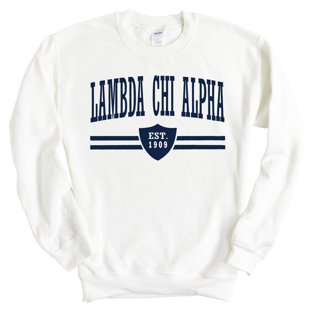 Lambda Chi Alpha Sweatshirt - Lambda Chi Striped Shield Crewneck Sweatshirt - Kite and Crest