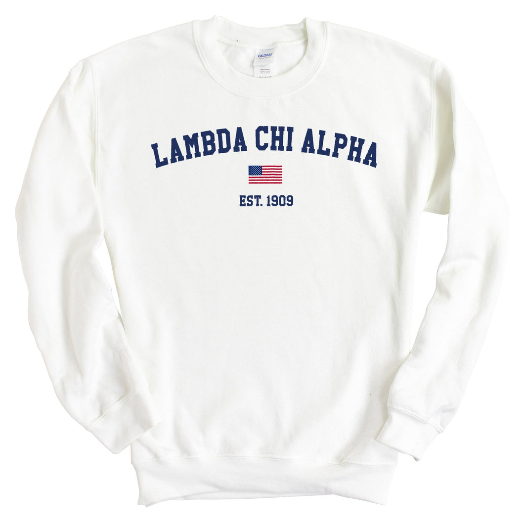 Lambda Chi Alpha Sweatshirt - Lambda Chi USA Flag Crewneck Sweatshirt - Kite and Crest