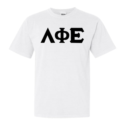 Lambda Phi Epsilon Basic Black Letters Comfort Colors T-Shirt - Fraternity Tee - Kite and Crest