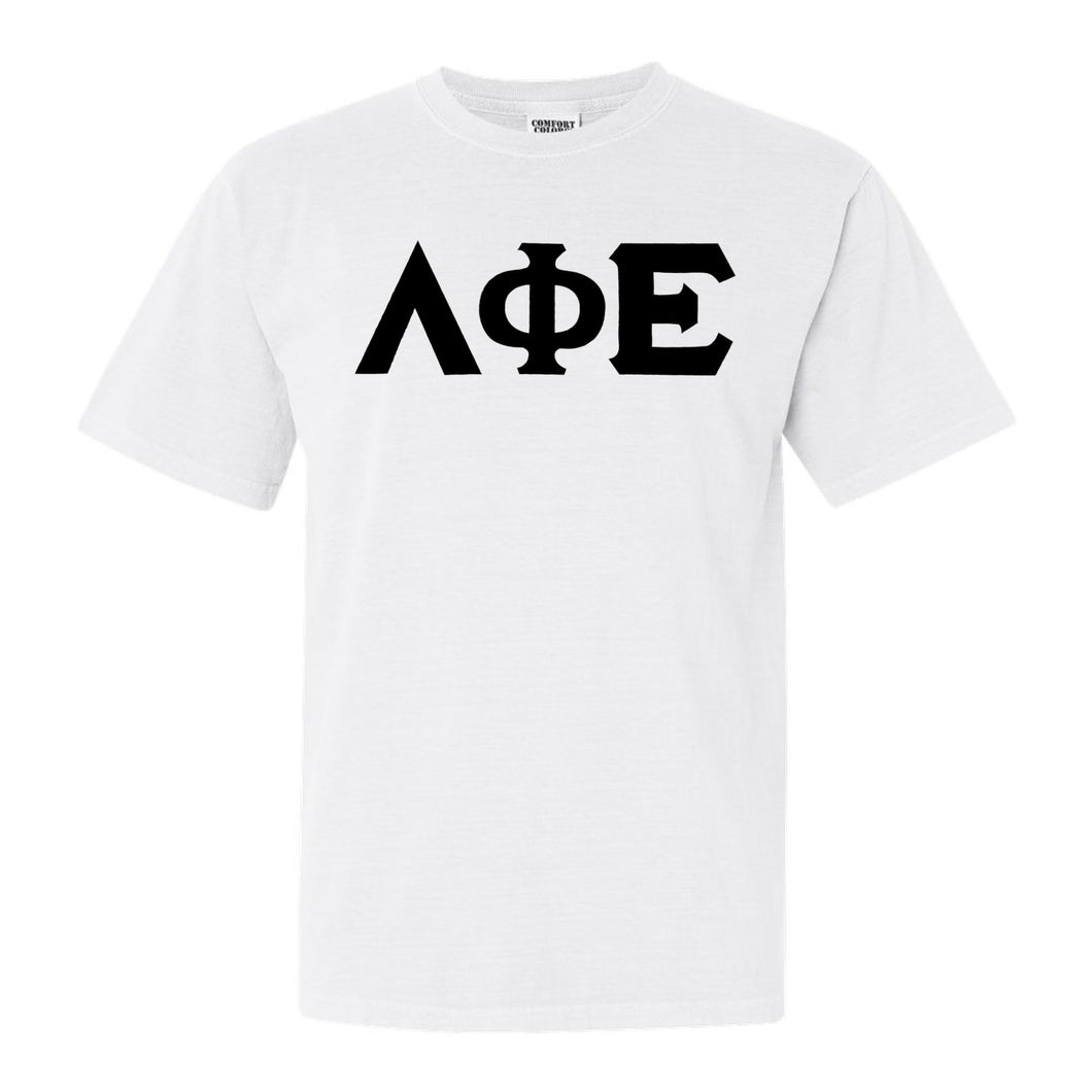 Lambda Phi Epsilon Basic Black Letters Comfort Colors T-Shirt - Fraternity Tee - Kite and Crest