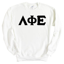 Load image into Gallery viewer, Lambda Phi Epsilon Basic Black Letters Sweatshirt - Fraternity Crewneck Sweatshirt - Kite and Crest
