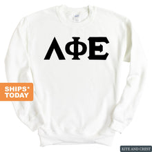 Load image into Gallery viewer, Lambda Phi Epsilon Basic Black Letters Sweatshirt - Fraternity Crewneck Sweatshirt - Kite and Crest
