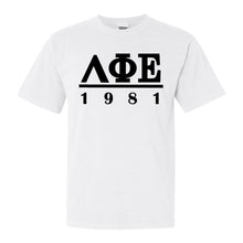 Load image into Gallery viewer, Lambda Phi Epsilon Black Letter Comfort Colors T-Shirt - Fraternity Tee - Kite and Crest
