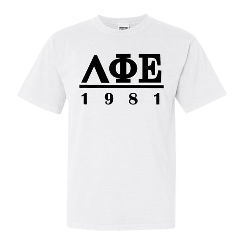 Lambda Phi Epsilon Black Letter Comfort Colors T-Shirt - Fraternity Tee - Kite and Crest