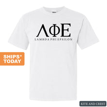 Load image into Gallery viewer, Lambda Phi Epsilon Block Letter Comfort Colors T-Shirt - Fraternity Tee - Kite and Crest
