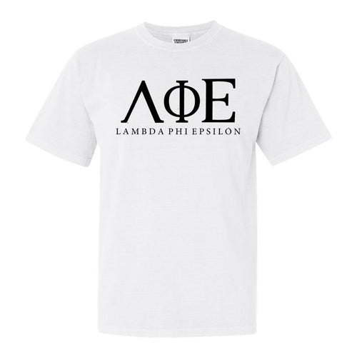 Lambda Phi Epsilon Block Letter Comfort Colors T-Shirt - Fraternity Tee - Kite and Crest