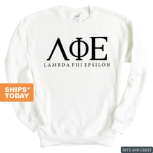 Load image into Gallery viewer, Lambda Phi Epsilon Block Letter Sweatshirt - Fraternity Crewneck Sweatshirt - Kite and Crest
