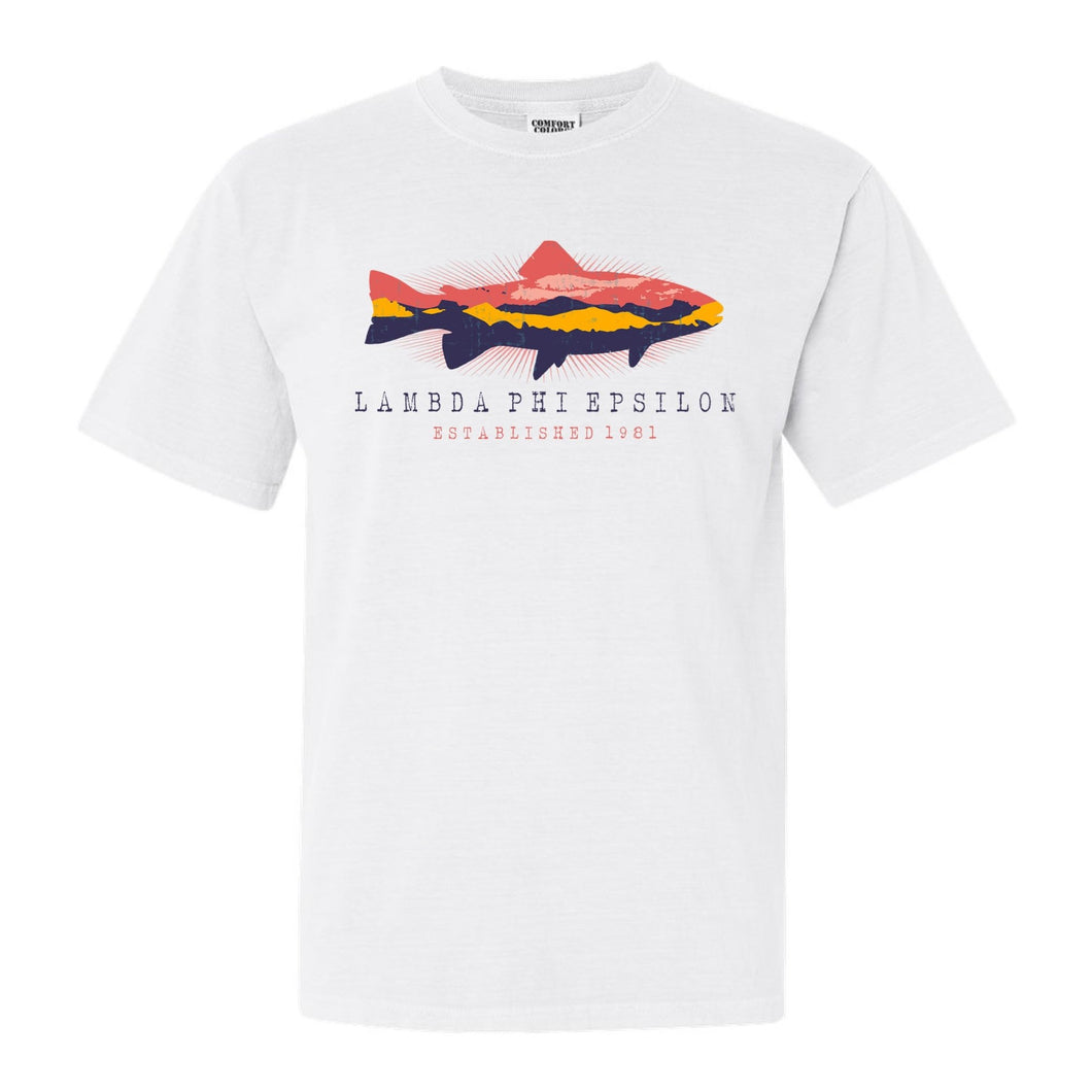 Lambda Phi Epsilon Fishing Comfort Colors T-Shirt - Fraternity Tee - Kite and Crest