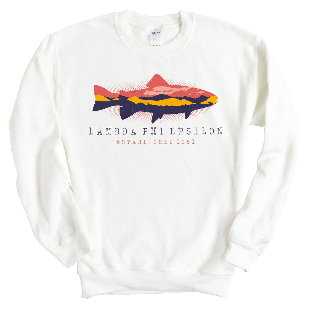 Lambda Phi Epsilon Fishing Sweatshirt - Fraternity Crewneck Sweatshirt - Kite and Crest