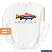 Load image into Gallery viewer, Lambda Phi Epsilon Fishing Sweatshirt - Fraternity Crewneck Sweatshirt - Kite and Crest
