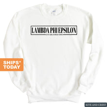 Load image into Gallery viewer, Lambda Phi Epsilon Fraternal Block Sweatshirt - Fraternity Crewneck Sweatshirt - Kite and Crest
