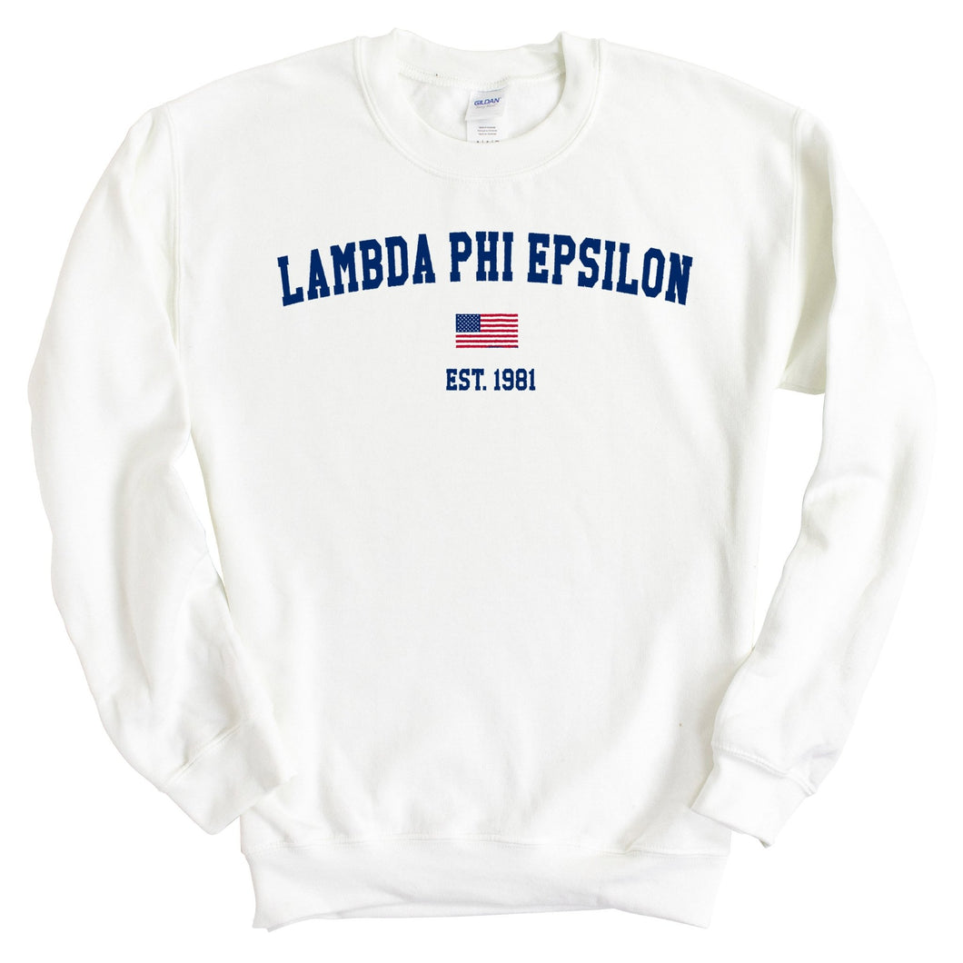 Lambda Phi Epsilon USA Flag Sweatshirt - Fraternity Crewneck Sweatshirt - Kite and Crest