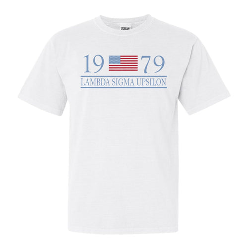 Lambda Sigma Upsilon Flag Year Comfort Colors T-Shirt - Fraternity Tee - Kite and Crest