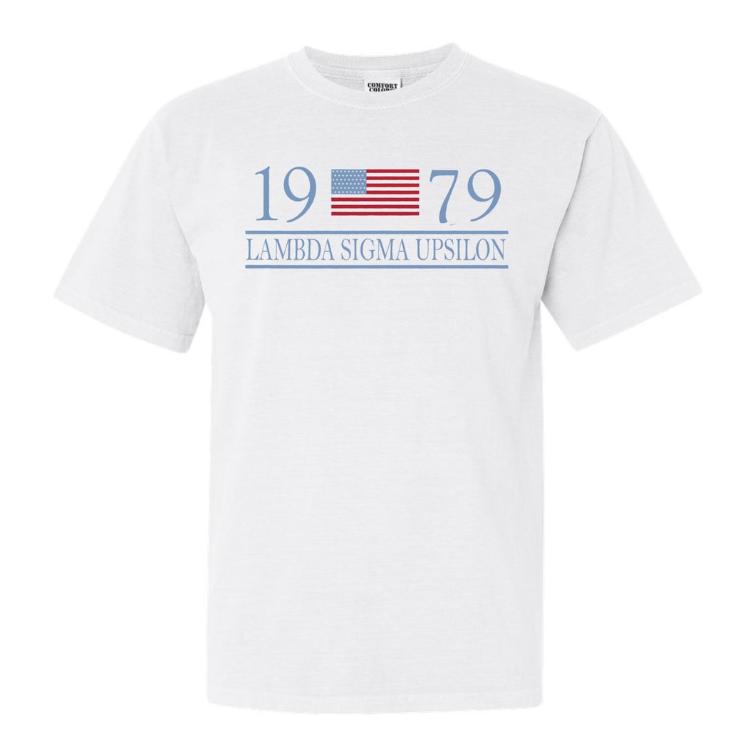 Lambda Sigma Upsilon Flag Year Comfort Colors T-Shirt - Fraternity Tee - Kite and Crest