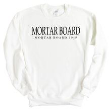 Load image into Gallery viewer, Mortar Board Block Letter Crewneck Sweatshirt - Kite and Crest
