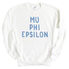 Load image into Gallery viewer, Mu Phi Epsilon Blue Cotton Candy Sweatshirt - Fraternity Crewneck Sweatshirt - Kite and Crest
