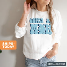 Load image into Gallery viewer, Mu Phi Epsilon Happy to be Sweatshirt - Fraternity Crewneck Sweatshirt - Kite and Crest
