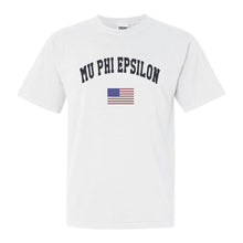Load image into Gallery viewer, Mu Phi Epsilon Traditional Flag Comfort Colors T-Shirt - Kite and Crest
