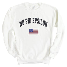 Load image into Gallery viewer, Mu Phi Epsilon Traditional Flag Sweatshirt - Fraternity Crewneck Sweatshirt - Kite and Crest
