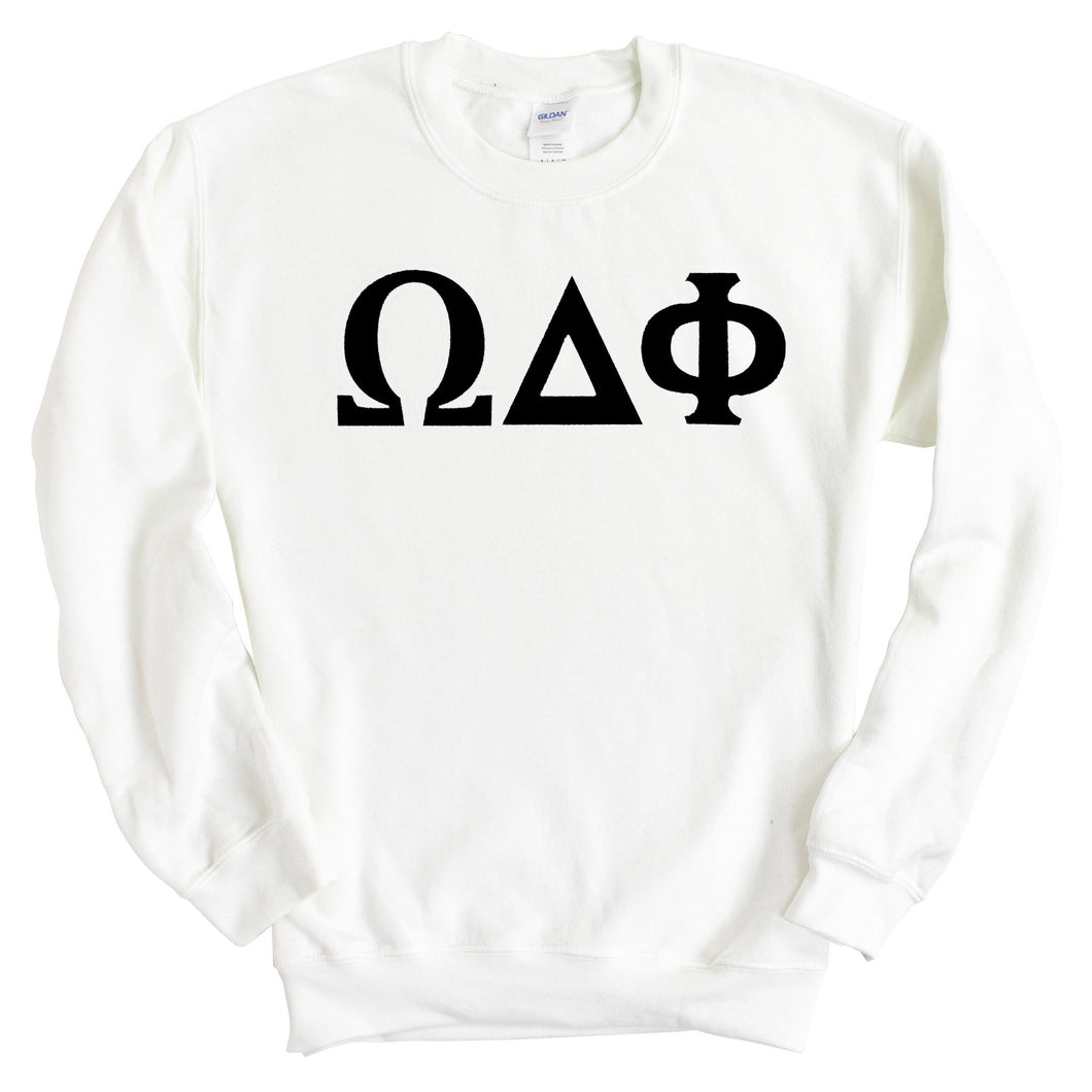 Omega Delta Phi Basic Black Letters Sweatshirt - Fraternity Crewneck Sweatshirt - Kite and Crest