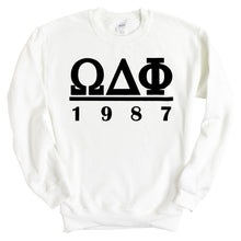 Load image into Gallery viewer, Omega Delta Phi Black Letter Sweatshirt - Fraternity Crewneck Sweatshirt - Kite and Crest
