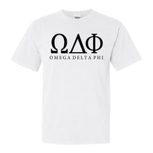 Load image into Gallery viewer, Omega Delta Phi Block Letter Comfort Colors T-Shirt - Fraternity Tee - Kite and Crest
