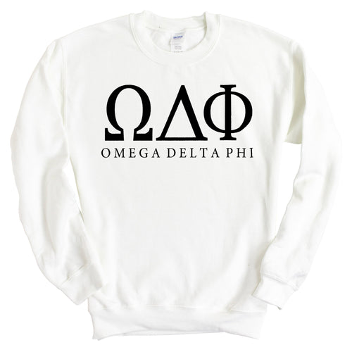 Omega Delta Phi Block Letter Sweatshirt - Fraternity Crewneck Sweatshirt - Kite and Crest