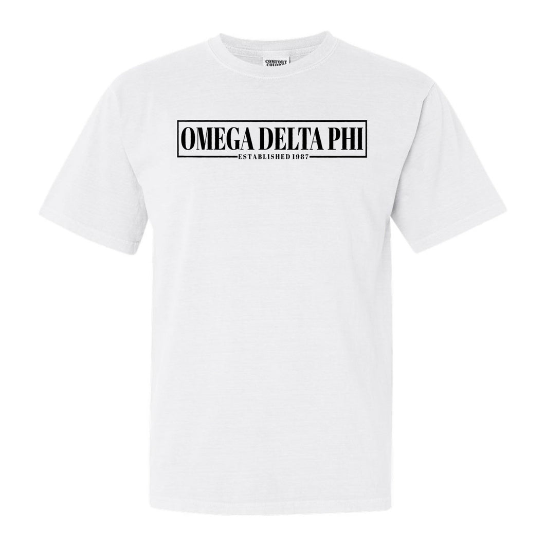 Omega Delta Phi Fraternal Block Comfort Colors T-Shirt - Fraternity Tee - Kite and Crest