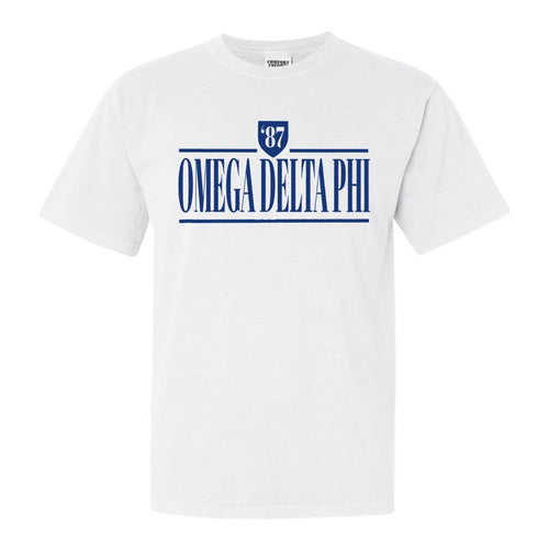 Omega Delta Phi Shield Comfort Colors T-Shirt - Fraternity Tee - Kite and Crest