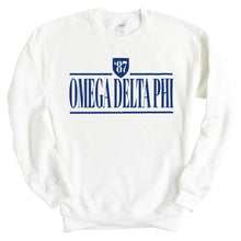 Load image into Gallery viewer, Omega Delta Phi Shield Sweatshirt - Fraternity Crewneck Sweatshirt - Kite and Crest
