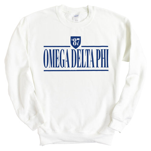 Omega Delta Phi Shield Sweatshirt - Fraternity Crewneck Sweatshirt - Kite and Crest