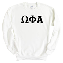 Load image into Gallery viewer, Omega Phi Alpha Basic Black Letters Crewneck Sweatshirt - Kite and Crest
