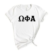 Load image into Gallery viewer, Omega Phi Alpha Basic Black Letters T-shirt - Kite and Crest
